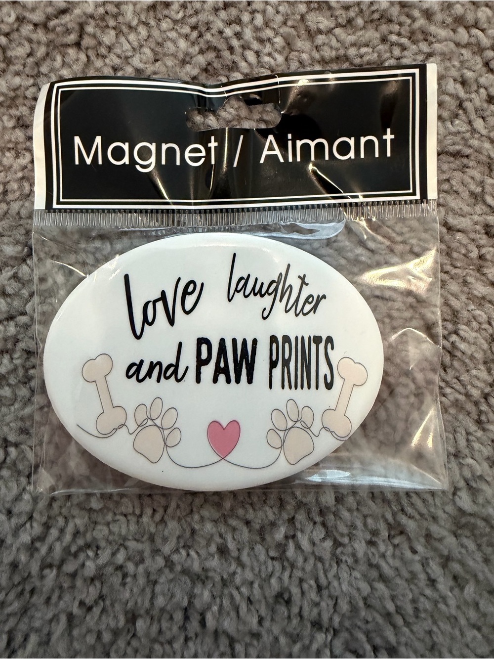White Oval Pet Magnet with Pink Heart Accent